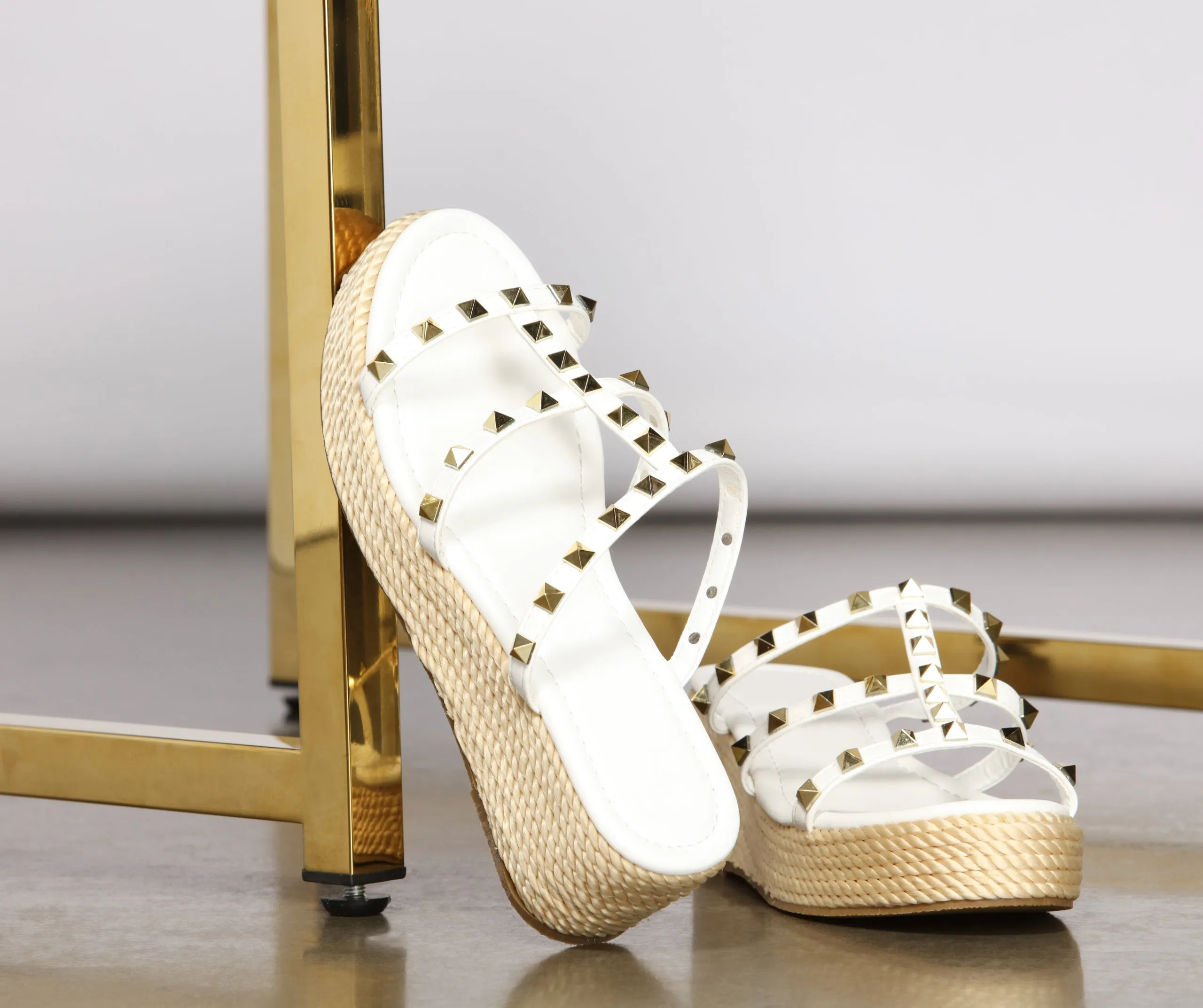 Stylish And Studded Espadrille Platform Wedges