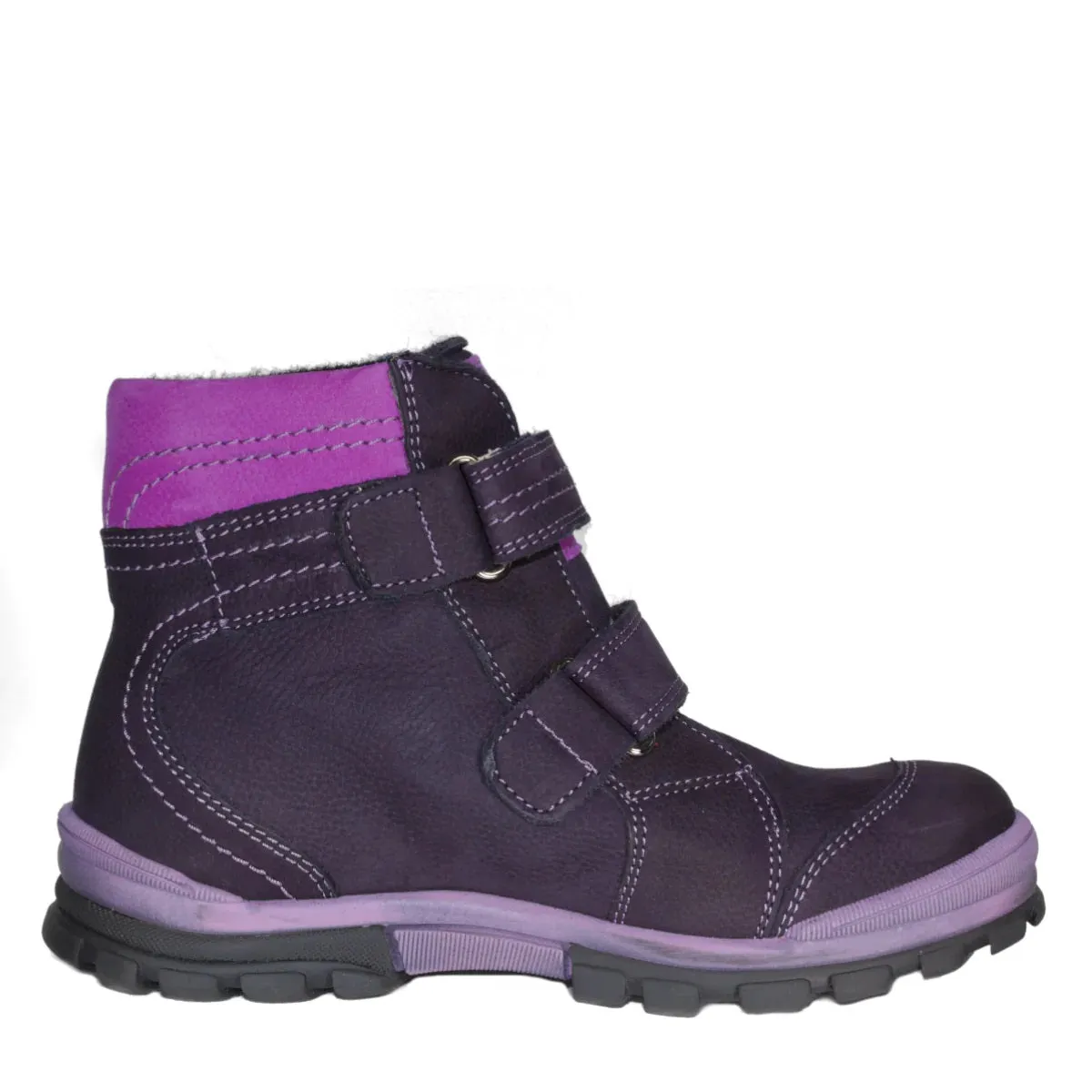 Szamos Kid Girl Boots Black And Purple With Grey Bear Pattern - Made In Europe