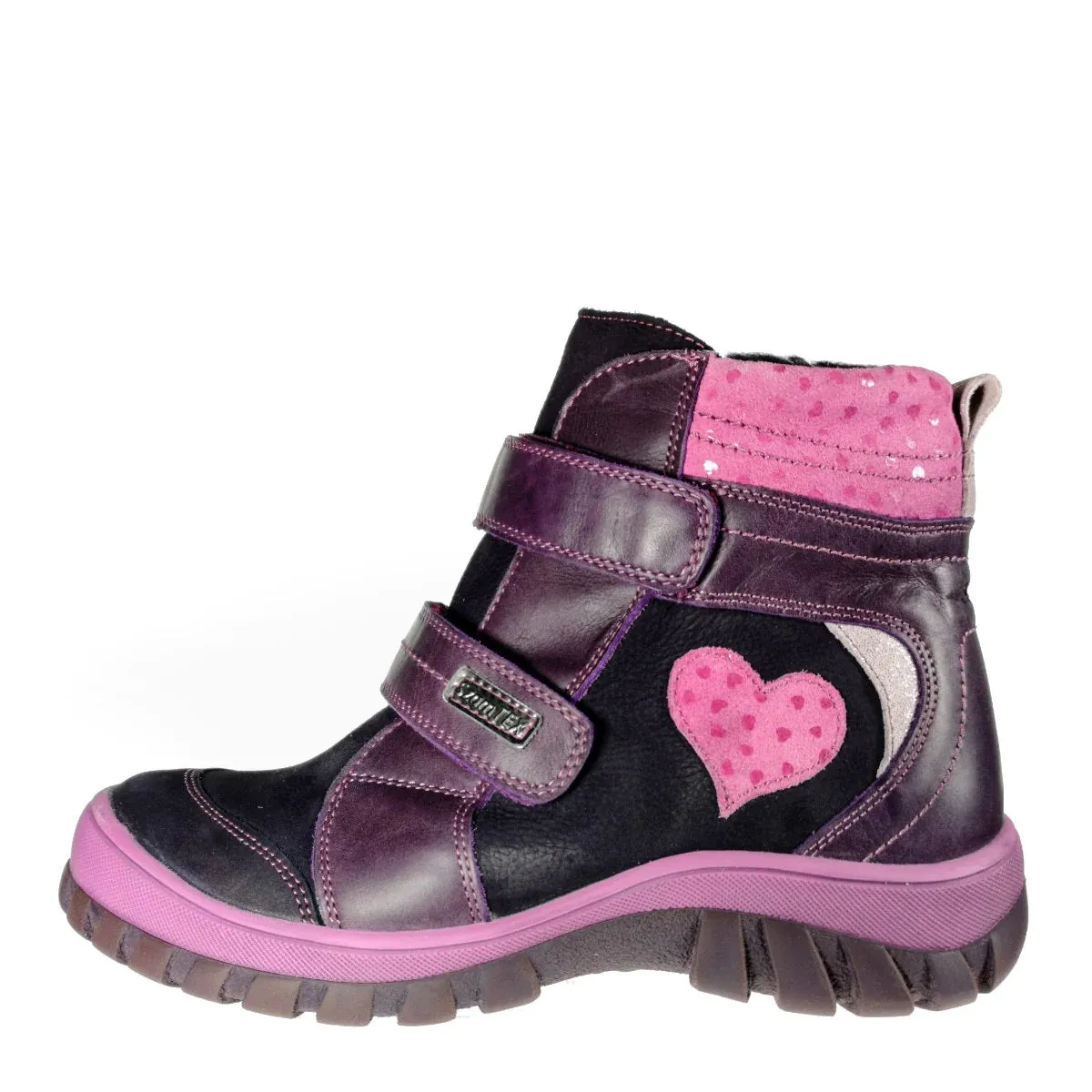 Szamos Kid Girl Insulated Boots Mauve With Pink Heart Decor - Made In Europe