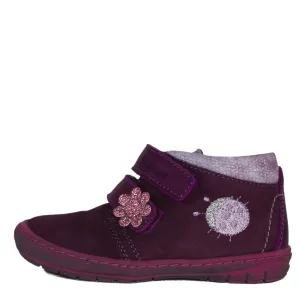 Szamos Kid Girl Sneakers Burgundy Color With Ladybug And Flower Decor And Double Velcro Straps - Made In Europe