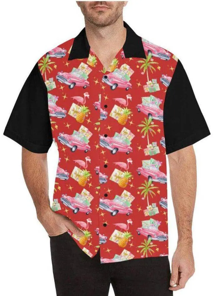 TROPICAL CHRISTMAS MEN'S RETRO BOWLING SHIRT