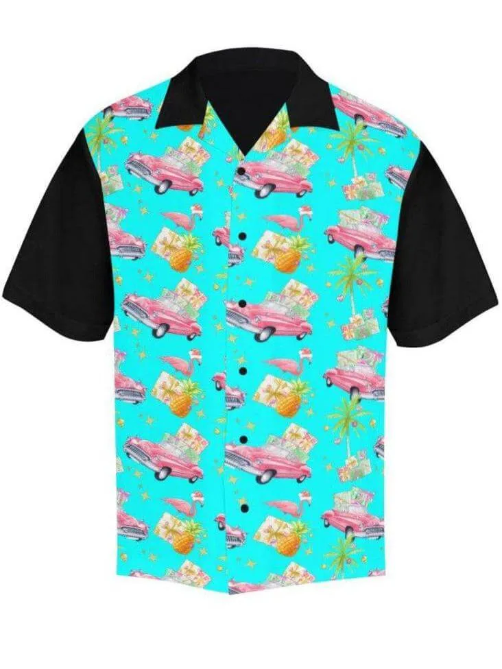 TROPICAL CHRISTMAS MEN'S RETRO BOWLING SHIRT