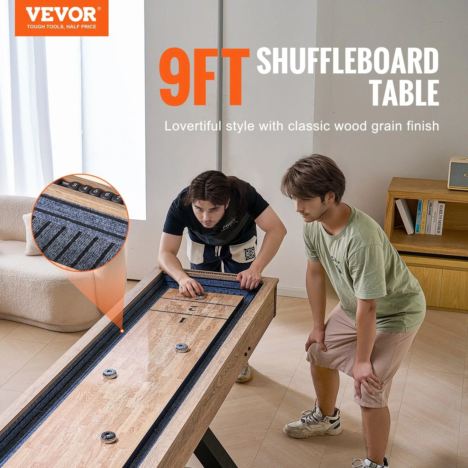 Vevor Shuffleboard Table 2 in 1 Bowling Combo Game Set 9' New