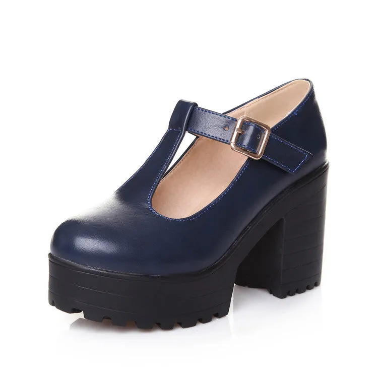 Women's Mary Jane Pumps Block Platforms Heels