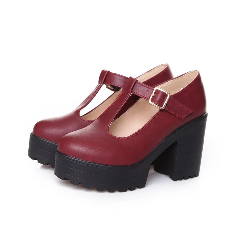 Women's Mary Jane Pumps Block Platforms Heels