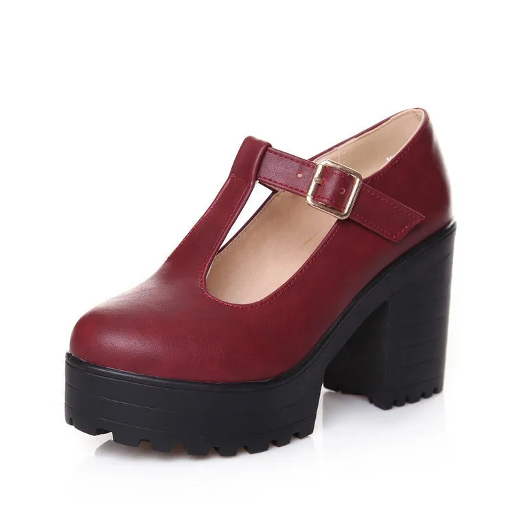 Women's Mary Jane Pumps Block Platforms Heels