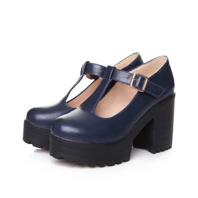 Women's Mary Jane Pumps Block Platforms Heels