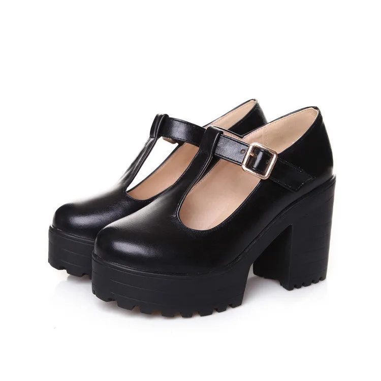 Women's Mary Jane Pumps Block Platforms Heels