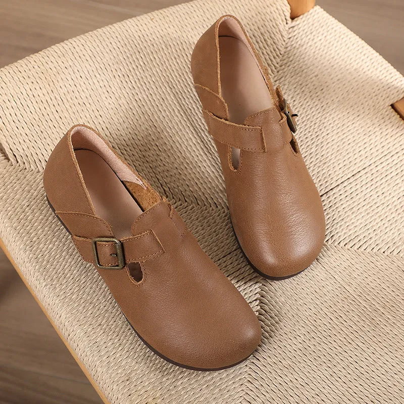 Womens Retro Handmade Soft Leather Flat Casual Shoes