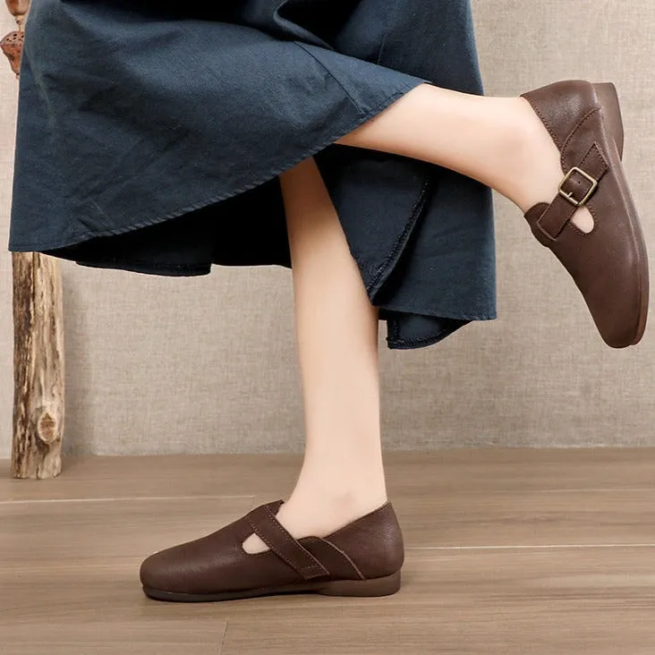 Womens Retro Handmade Soft Leather Flat Casual Shoes